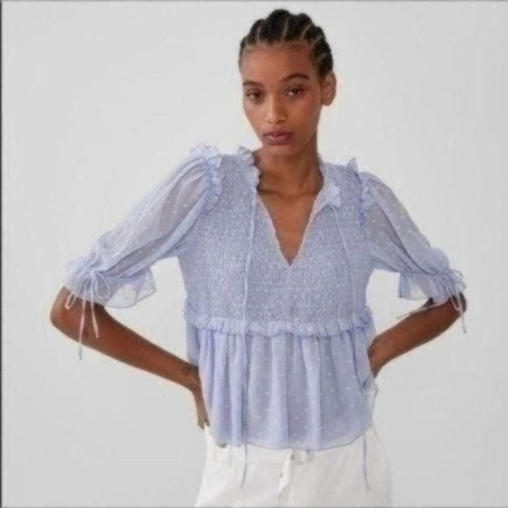 Zara Women's Blue Ruffled Top